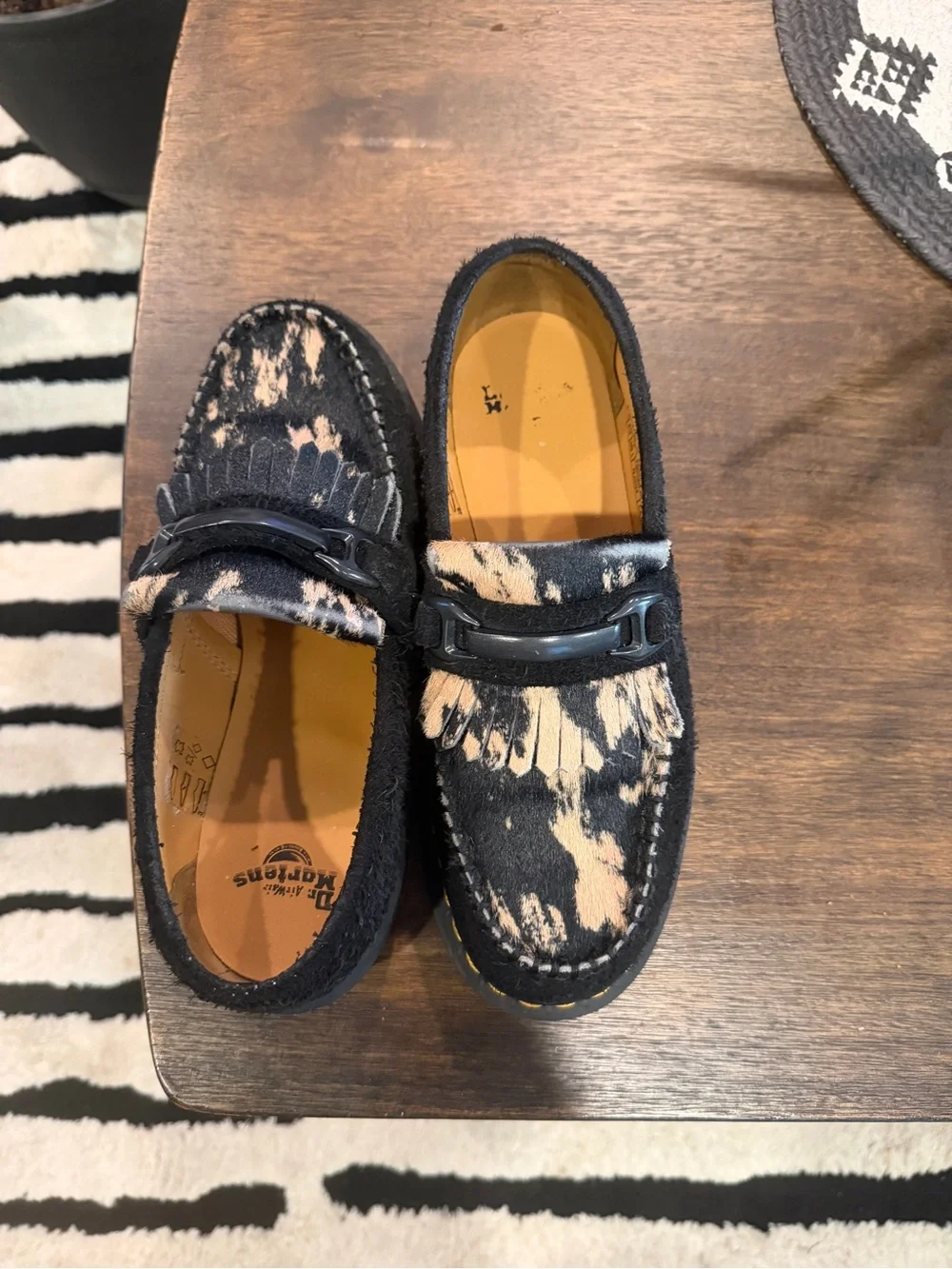 Dr. Martens Kids Black and Cream Ponyhair Moccasins
